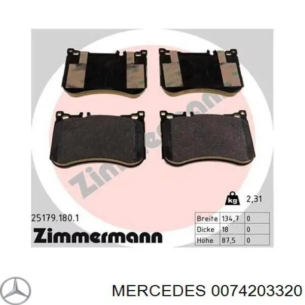 0074203320 Mercedes pastillas de freno delanteras