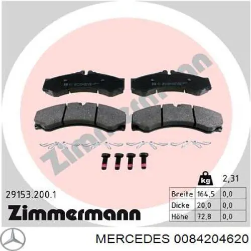 0084204620 Mercedes pastillas de freno delanteras