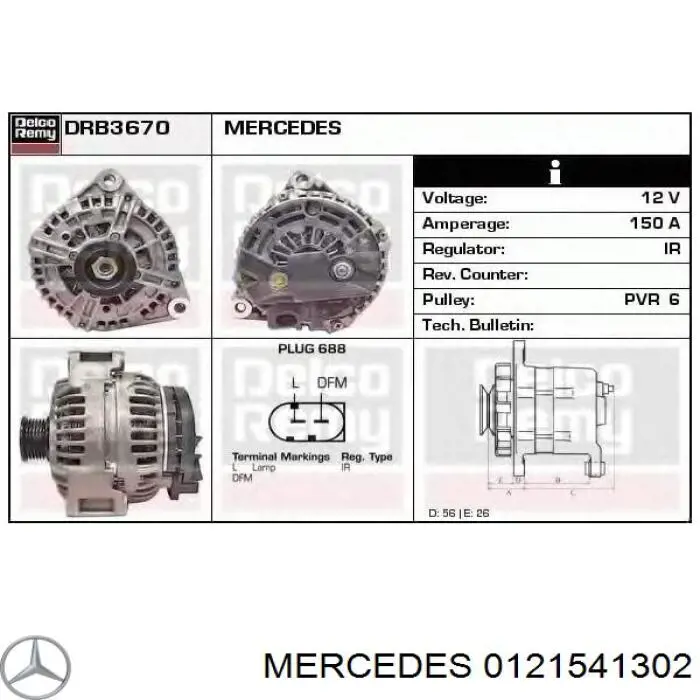 Alternador A014154010288 Mercedes
