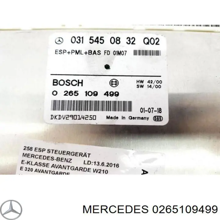 Módulo de control de ESP Mercedes 0265109499 precio, desde 24,68 EUR