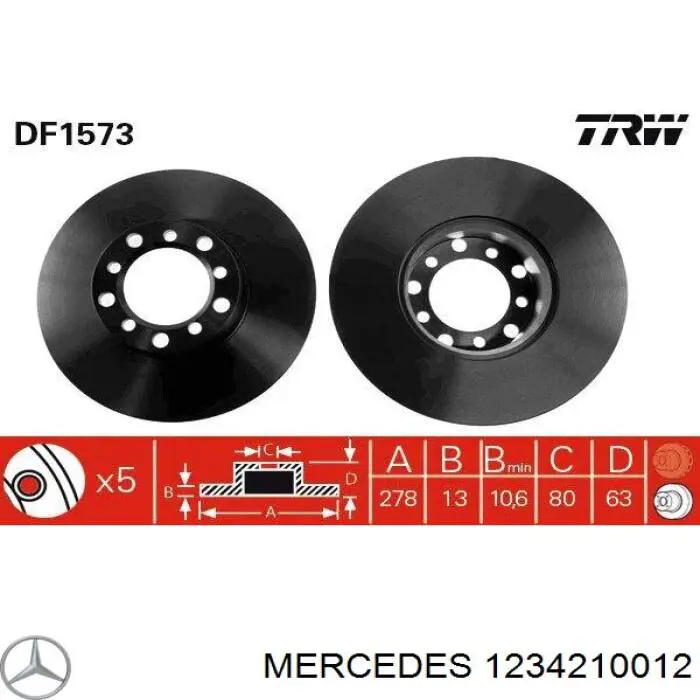 1234210012 Mercedes disco de freno delantero