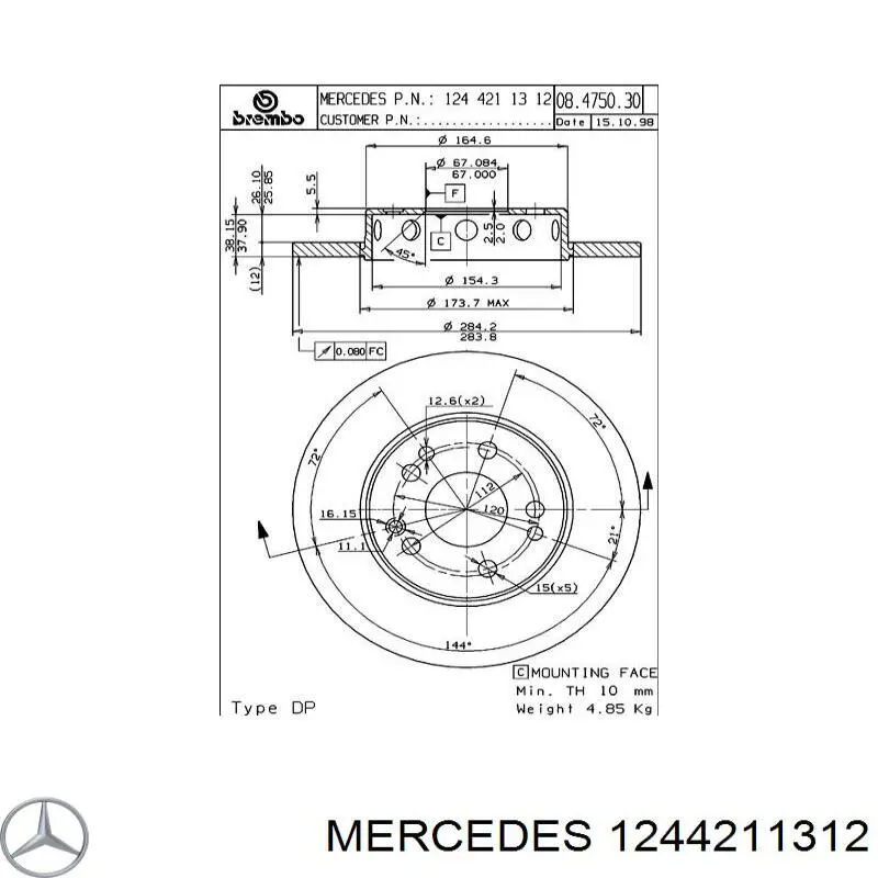 Disco de freno 1244211312 Mercedes