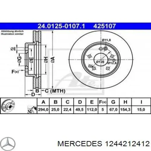 1244212412 Mercedes disco de freno delantero