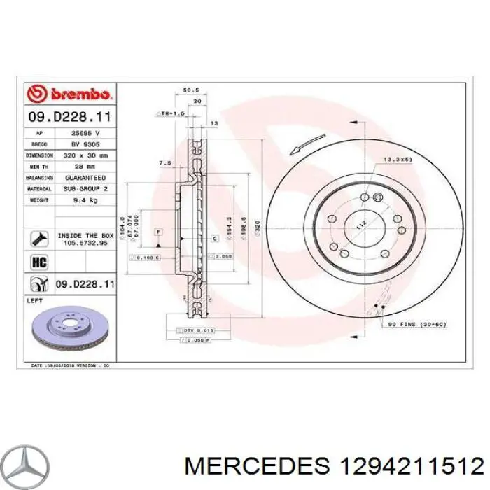1294211512 Mercedes disco de freno delantero