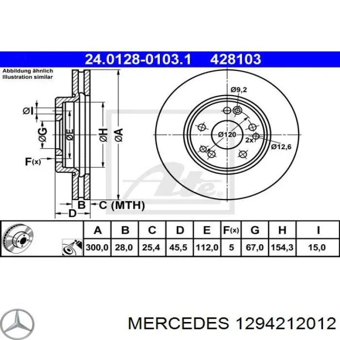 1294212012 Mercedes disco de freno delantero