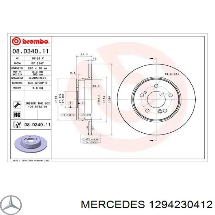 1294230412 Mercedes disco de freno delantero
