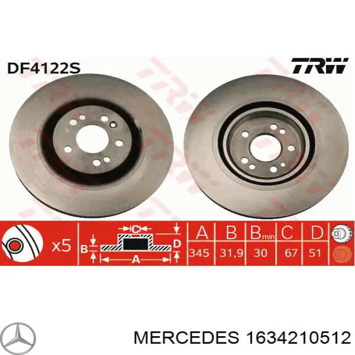 1634210512 Mercedes freno de disco delantero