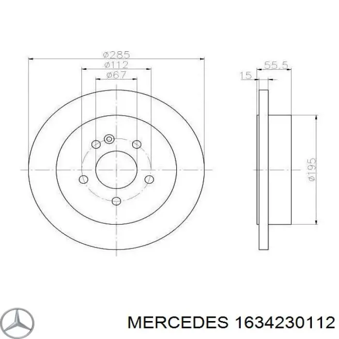 1634230112 Mercedes disco de freno trasero