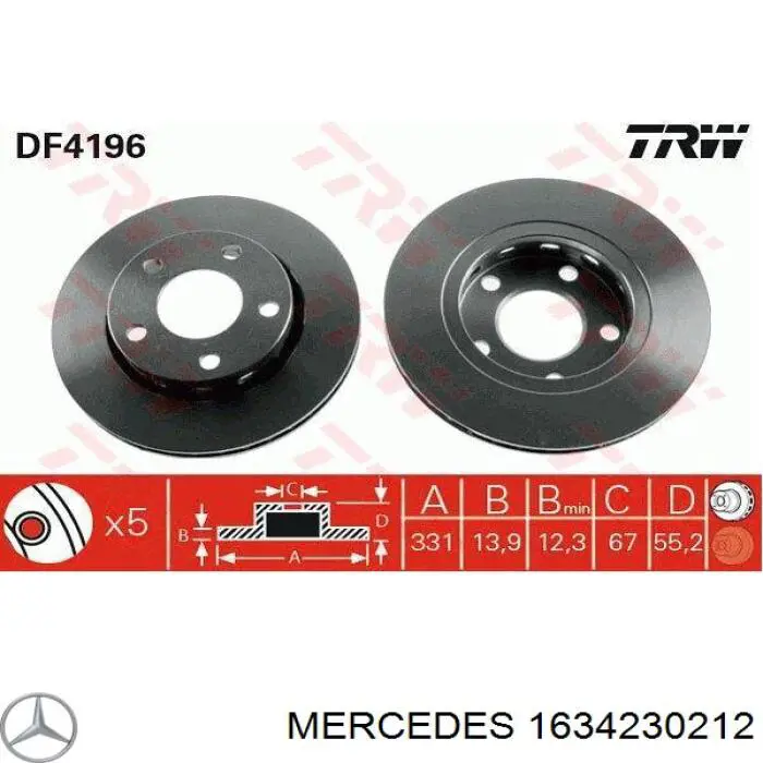 1634230212 Mercedes disco de freno trasero