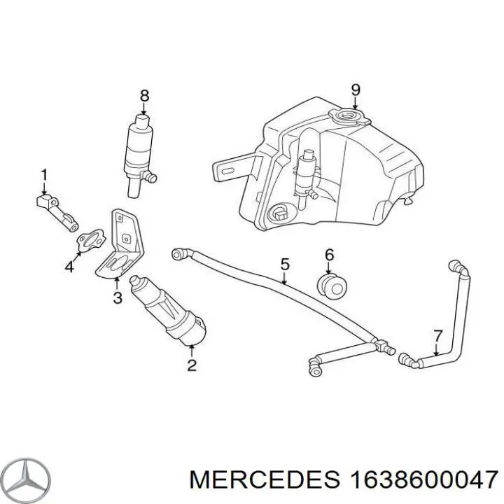 1638600047 Mercedes tobera de agua regadora, lavado de faros, delantera derecha