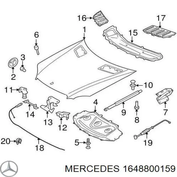 1648800159 Mercedes cable de apertura de capó del motor