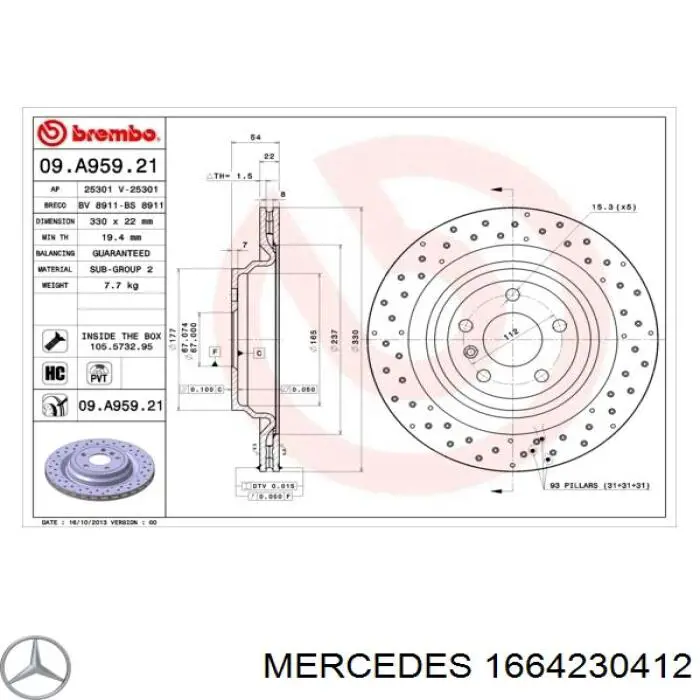 1664230412 Mercedes disco de freno trasero