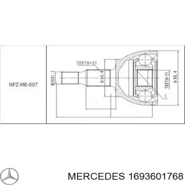 1693601768 Mercedes fuelle, árbol de transmisión delantero exterior