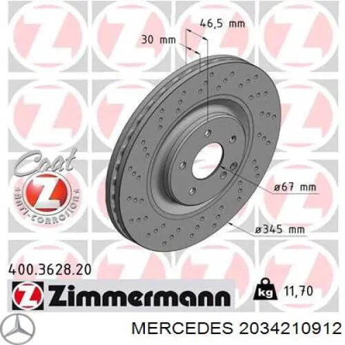 2034210912 Mercedes freno de disco delantero