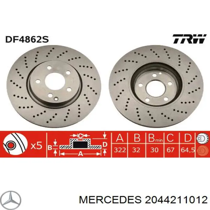 2044211012 Mercedes disco de freno delantero
