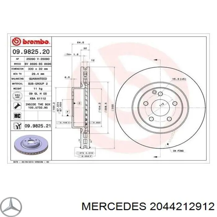 2044212912 Mercedes disco de freno delantero