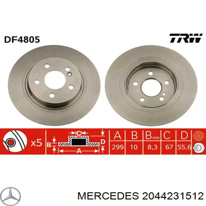2044231512 Mercedes disco de freno trasero