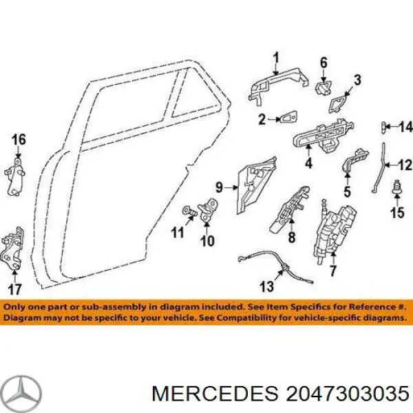 2047303035 Mercedes cerradura de puerta trasera derecha