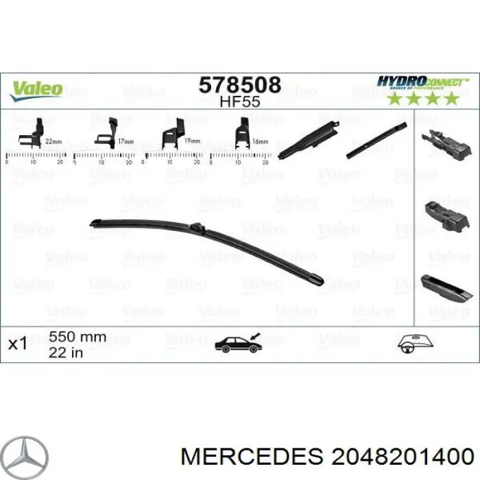 2048201400 Mercedes juego de limpiaparabrisas de luna delantera, 2 piezas