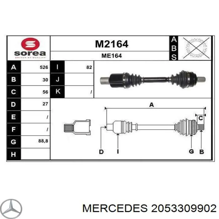 2053309902 Mercedes árbol de transmisión delantero izquierdo