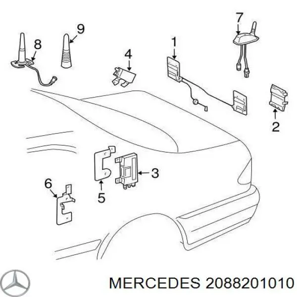 Comprar A2088201010 Mercedes Botón de accionamiento del cierre de la tapa del maletero (puerta trasera 3/5)