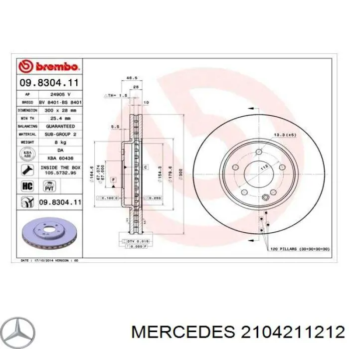 2104211212 Mercedes freno de disco delantero