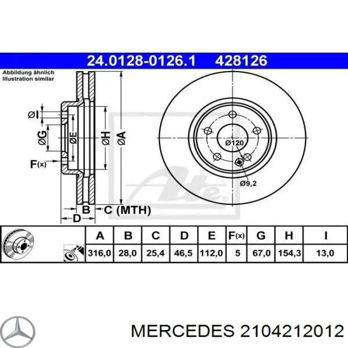 2104212012 Mercedes disco de freno delantero