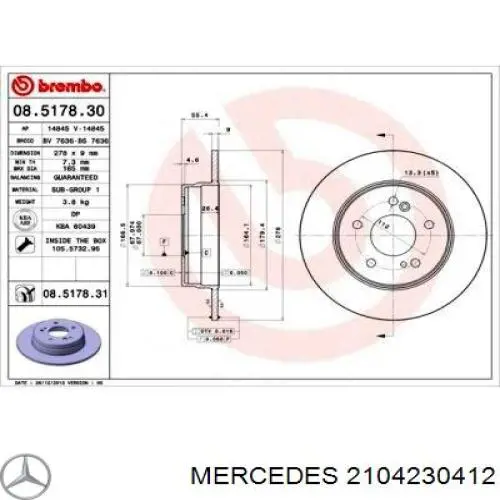 2104230412 Mercedes disco de freno trasero