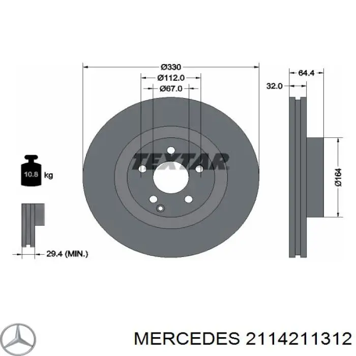 2114211312 Mercedes disco de freno delantero