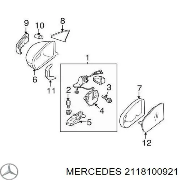 211 810 09 21 Mercedes cristal de espejo retrovisor exterior izquierdo