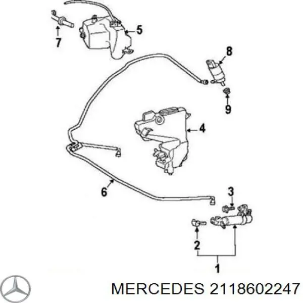 2118602247 Mercedes soporte boquilla lavafaros cilindro (cilindro levantamiento)