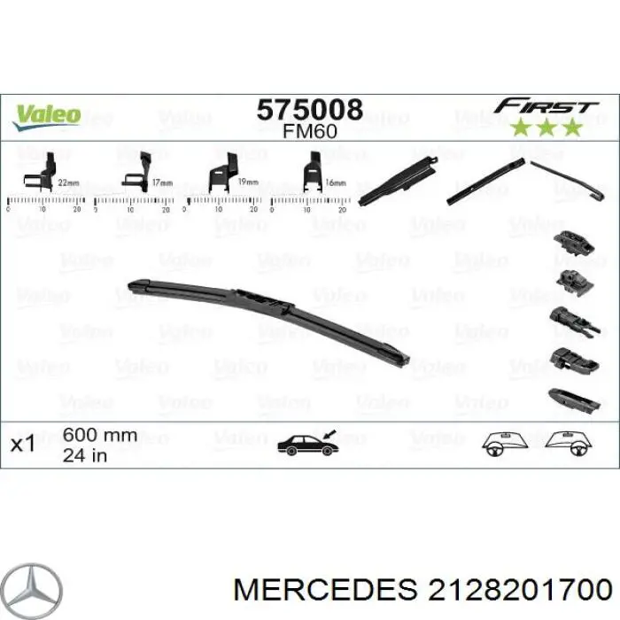 2128201700 Mercedes juego de limpiaparabrisas de luna delantera, 2 piezas