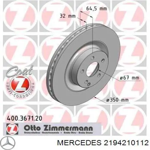 2194210112 Mercedes disco de freno delantero