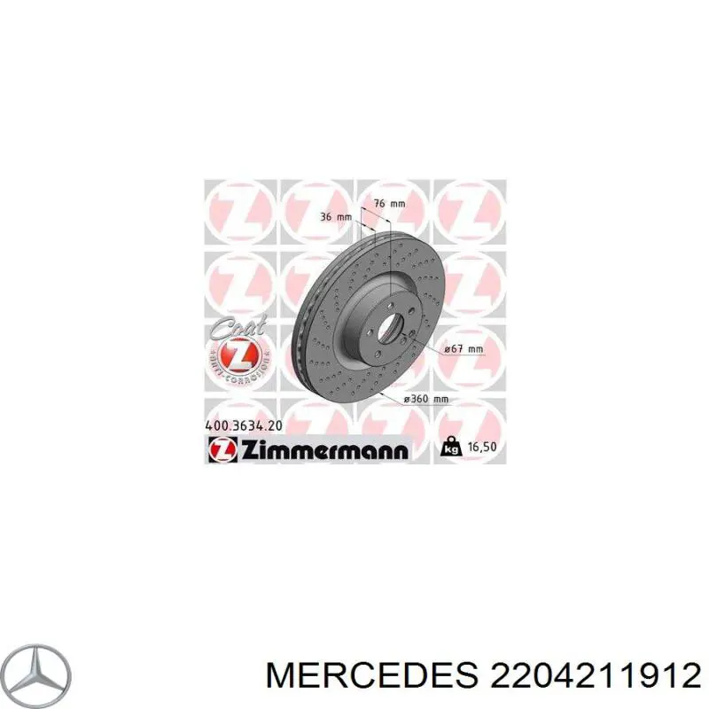 2204211912 Mercedes disco de freno delantero