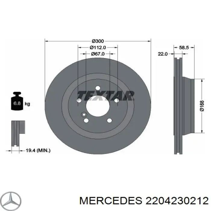 2204230212 Mercedes disco de freno trasero