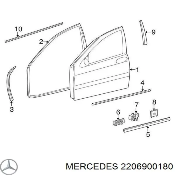 2206900180 Mercedes lameluna de puerta delantera izquierda exterior