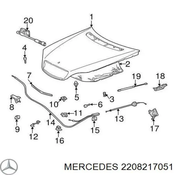 Cerradura del capó de motor Mercedes C 