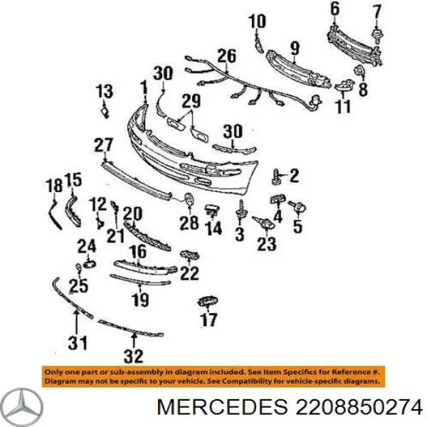2208850274 Mercedes moldura de parachoques delantero derecho