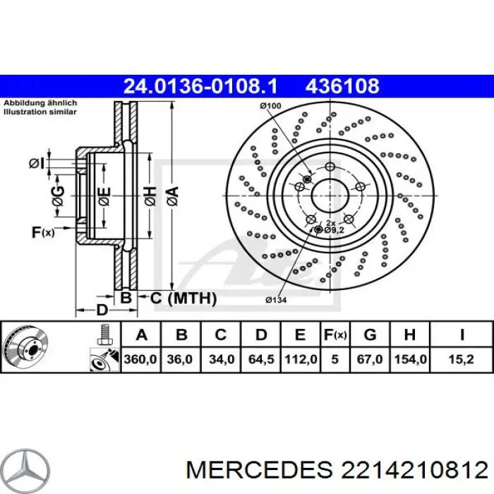 2214210812 Mercedes disco de freno delantero