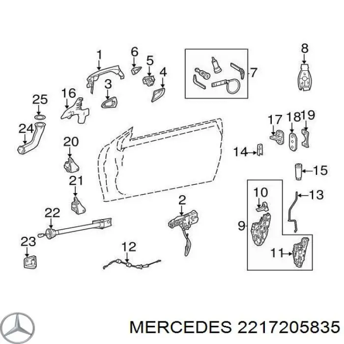 2217201635 Mercedes cerradura de puerta delantera derecha