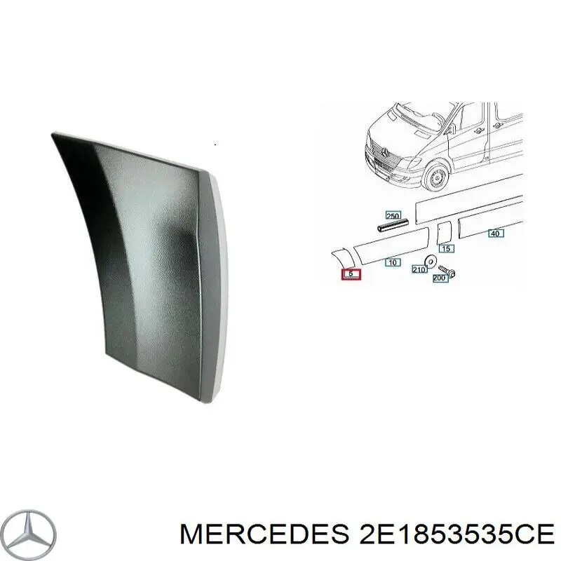 2E1853535CE Mercedes listón embellecedor/protector, guardabarros delantero derecho