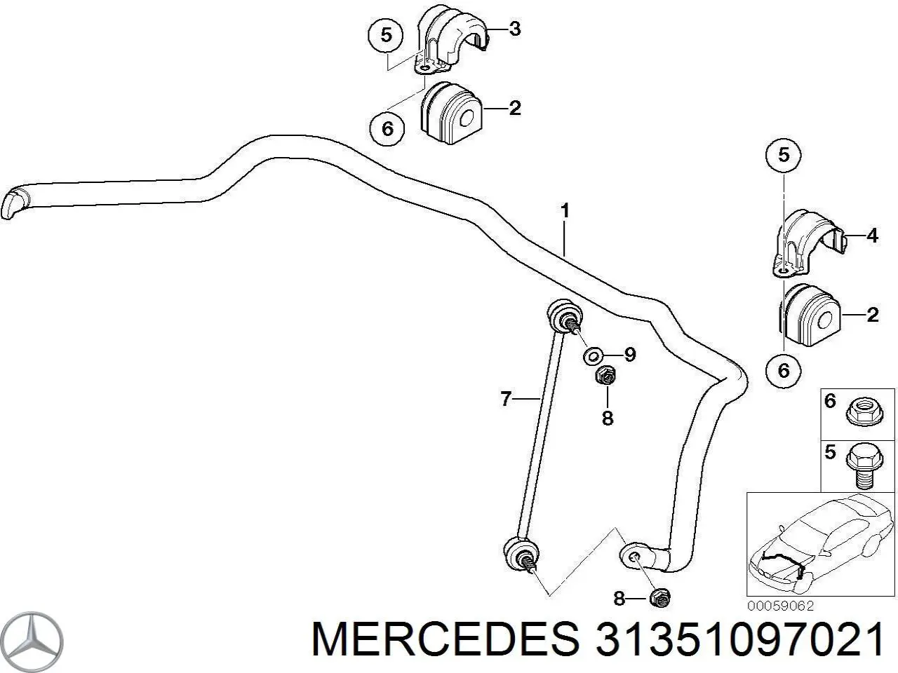 31351097021 Mercedes casquillo de barra estabilizadora delantera