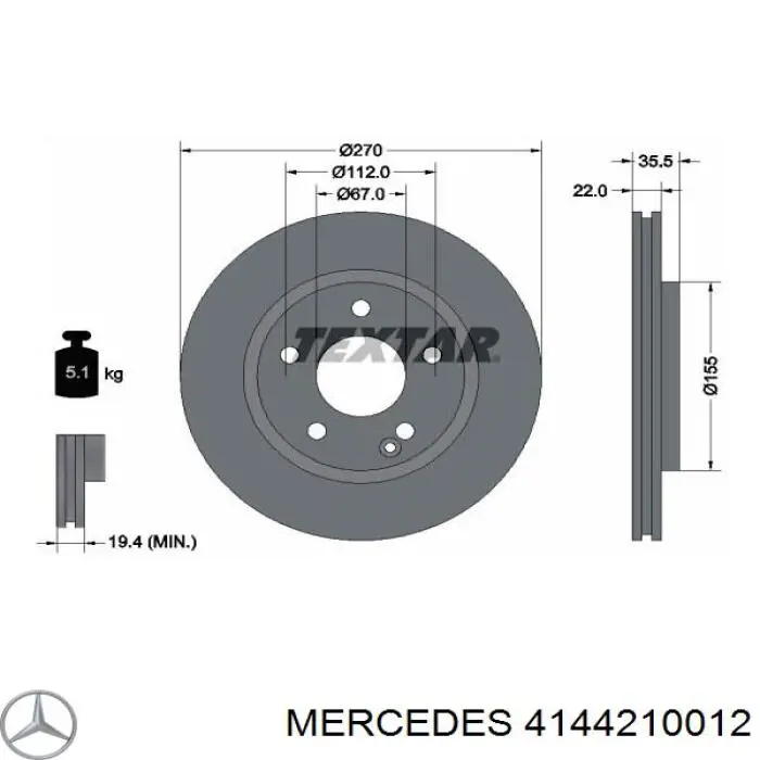 4144210012 Mercedes freno de disco delantero