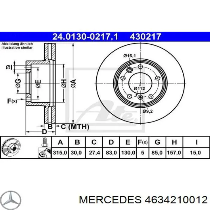 4634210012 Mercedes freno de disco delantero