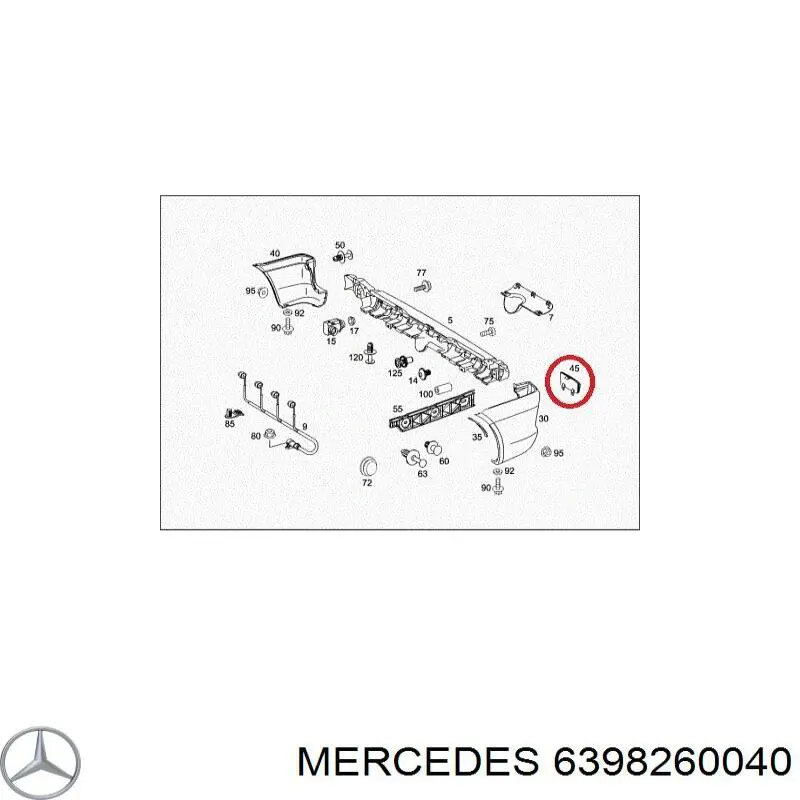 6398260040 Mercedes reflector, parachoques trasero, izquierdo