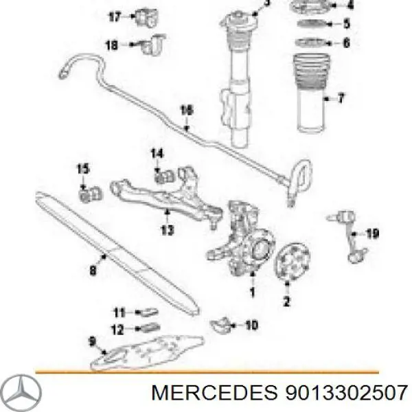 9013302507 Mercedes barra oscilante, suspensión de ruedas delantera, inferior derecha