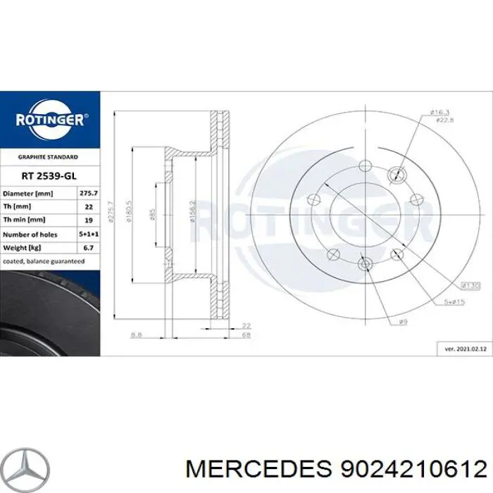 Disco de freno 9024210612 Mercedes