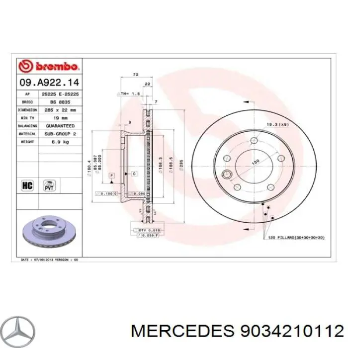 9034210112 Mercedes freno de disco delantero