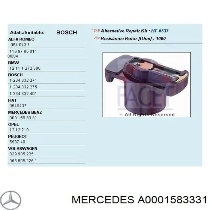 Rotor del distribuidor de encendido Mercedes A0001583331 precio, desde 7,41 EUR