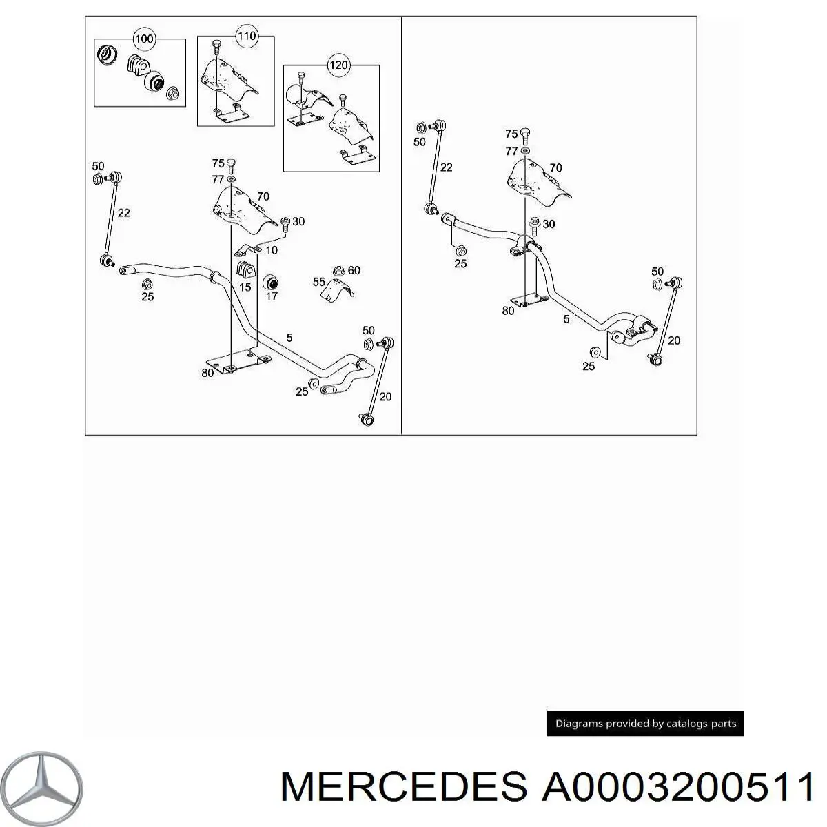 A0003200511 Mercedes soporte de estabilizador delantero, juego